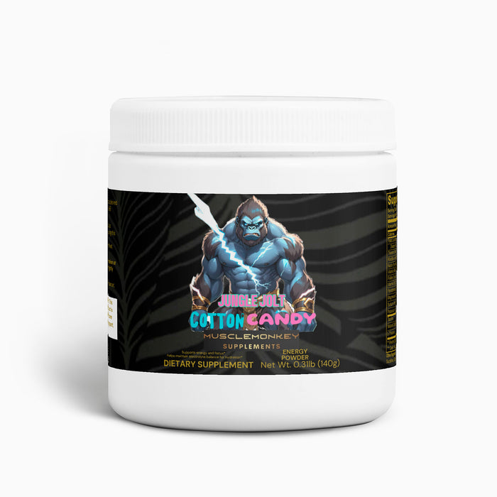 Front view of JUNGLE JOLT Energy Powder (Cotton Candy) supplement container