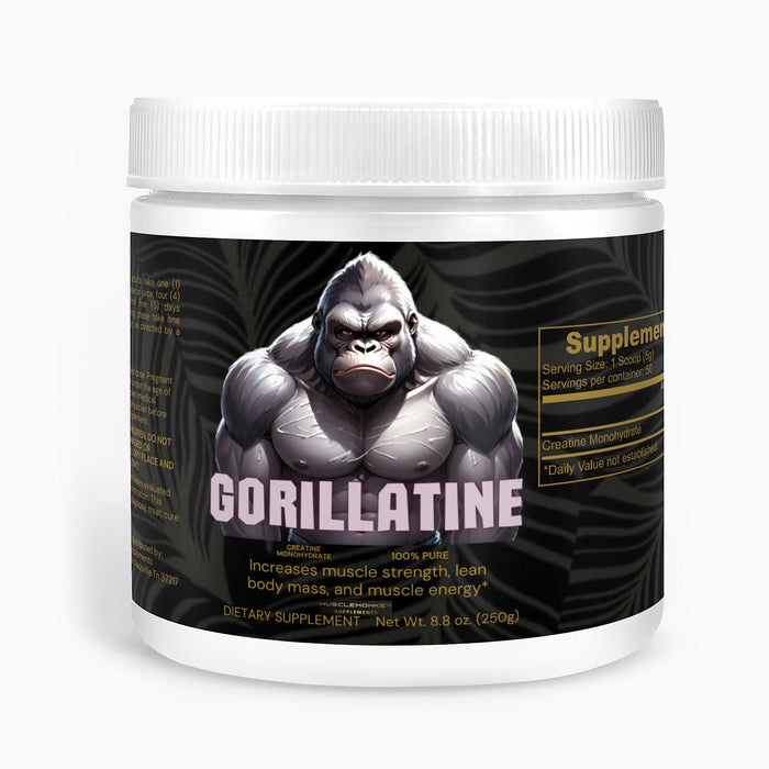 Front view of GORILLATINE Creatine Monohydrate supplement container